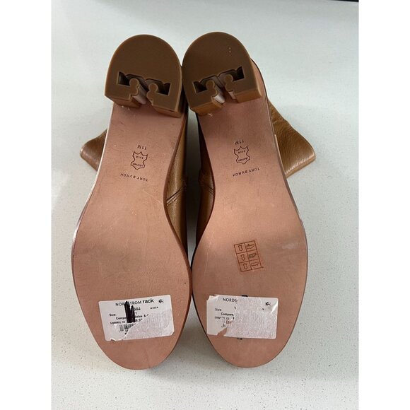 Tory Burch Brooke Stamped Heel Leather Bootie Brown Block Heel Ankle Boots Size - Picture 6 of 10